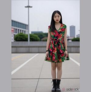 United Colors of Benetton Dress Floral‎ Y2K Vintage Dark Floral Mini Dress Small
